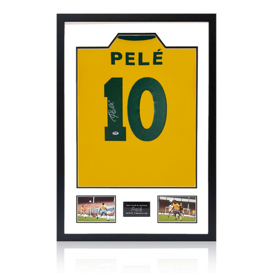 Pele Back Signed Brazil Shirt Framed Display (PSA)