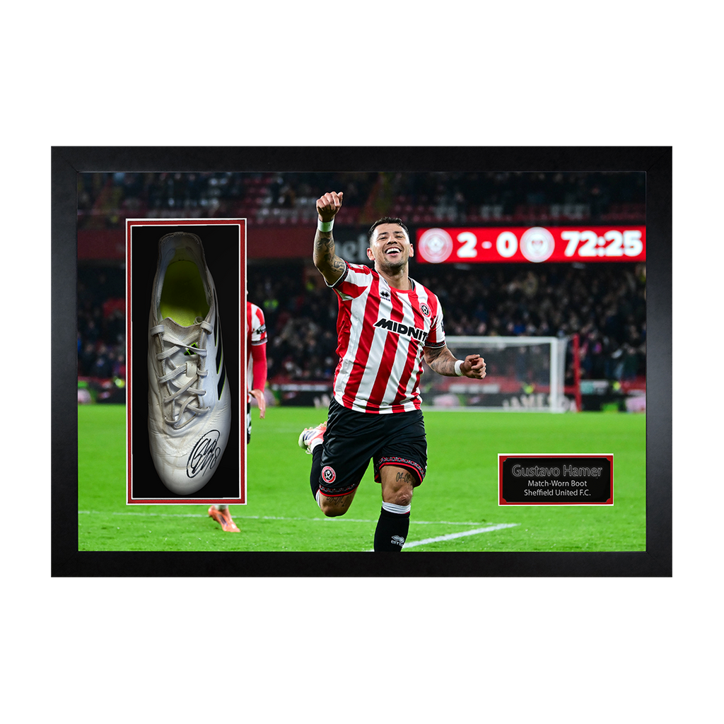 Gustavo Hamer Signed & Match-Worn Sheffield United Boot Iconic Frame