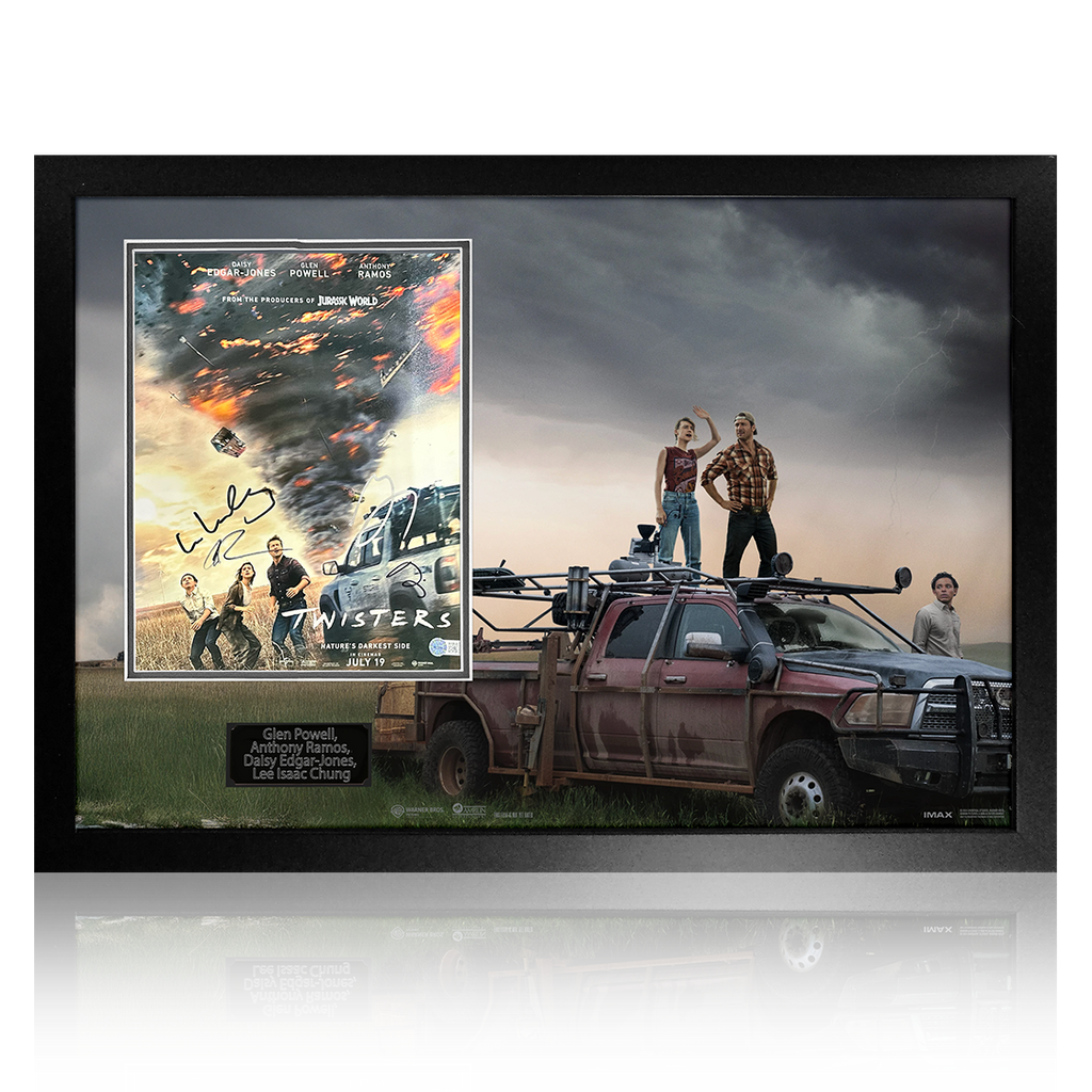 Glen Powell, Daisy Edgar-Jones, Anthony Ramos & Lee Isaac Chung Signed Twisters Image Premium Frame #1 (AFTAL Authenticated)