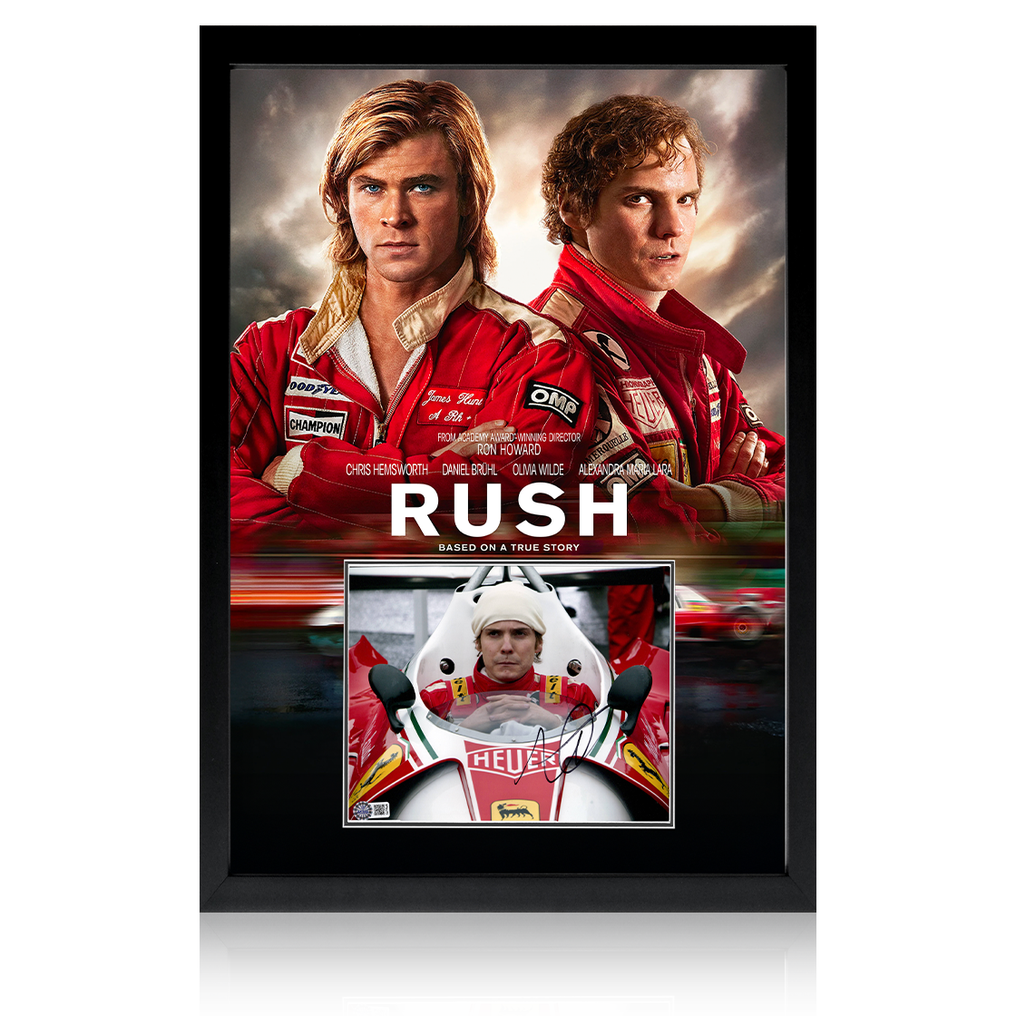 Daniel Bruhl Signed Rush Poster Display Iconic Frame (AFTAL Authentication)