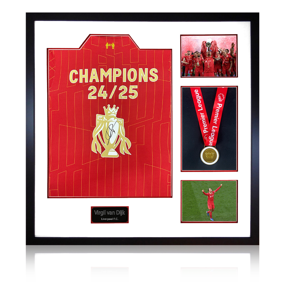 Virgil van Dijk Signed Liverpool Shirt Elite Frame w/ Premier League Replica Medal