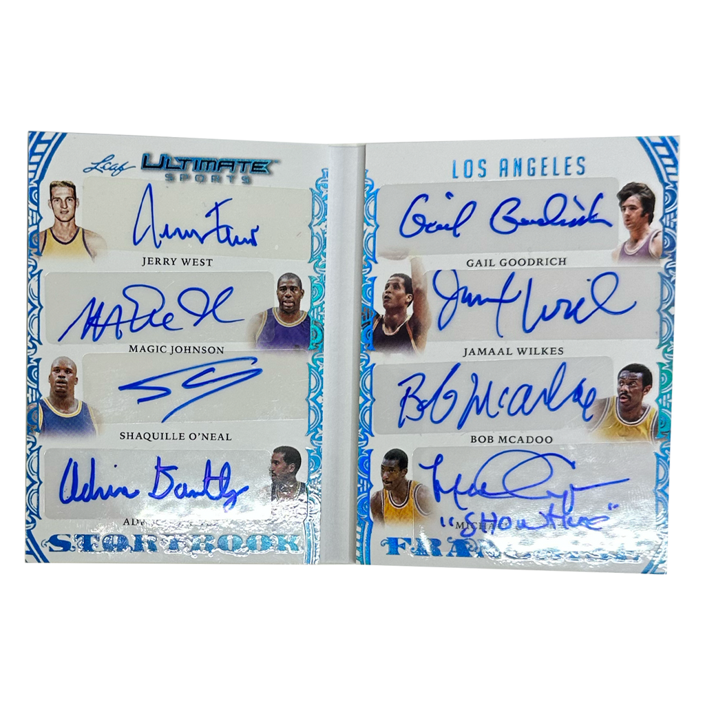 Leaf Los Angeles Storybook Franchise Jerry West, Magic Johnson, Shaquille O'Neal, Adrian Dantley, Gail Goodrich, Jamaal Wilkes, Bob McAdoo & Michael Cooper 3/5