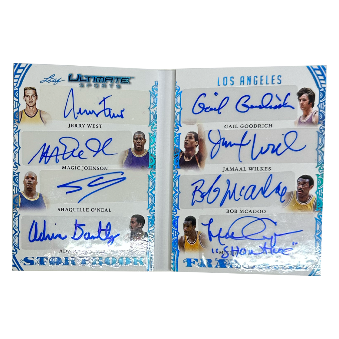 Leaf Los Angeles Storybook Franchise Jerry West, Magic Johnson, Shaquille O'Neal, Adrian Dantley, Gail Goodrich, Jamaal Wilkes, Bob McAdoo & Michael Cooper 3/5