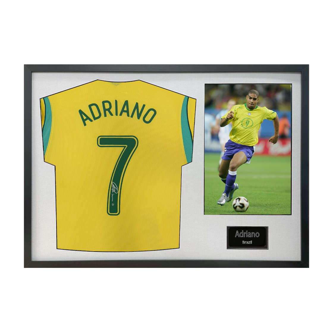 Adriano Signed Brazil Shirt Classic Frame