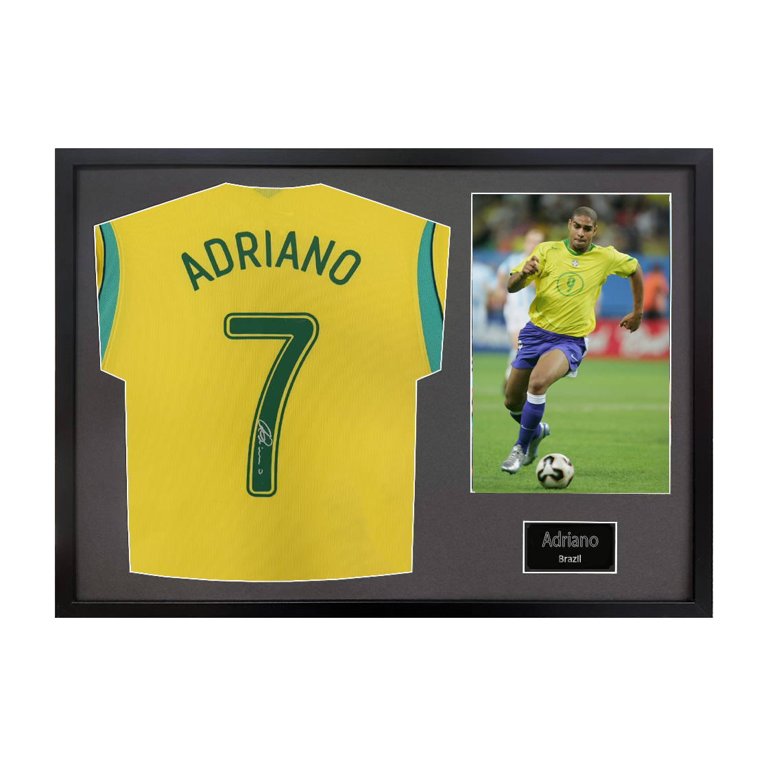 Adriano Signed Brazil Shirt Classic Frame