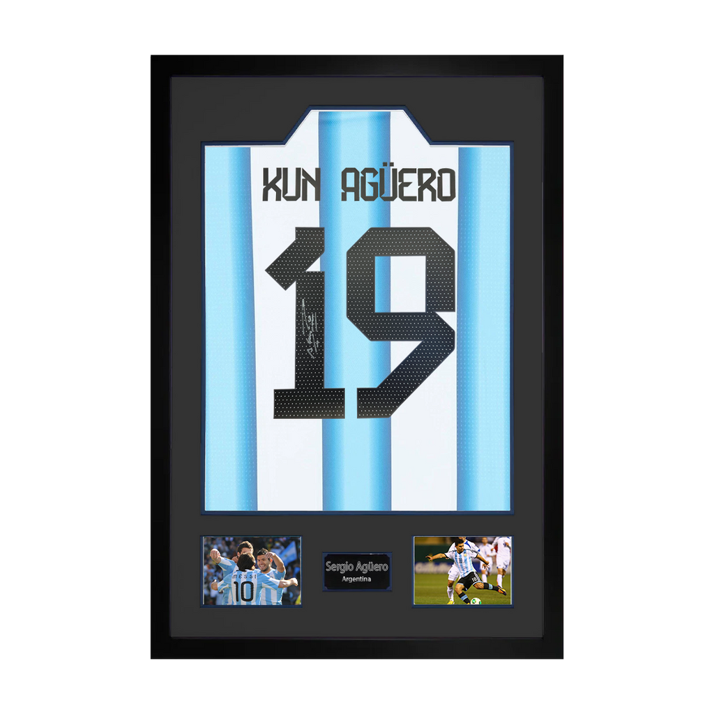 Sergio Agüero Signed Argentina Shirt Premium Frame