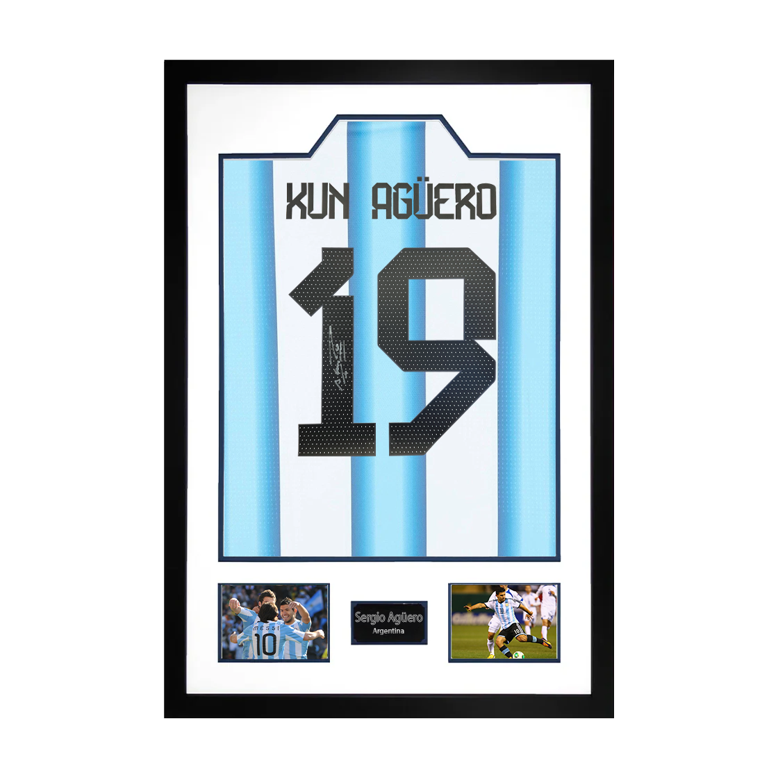 Sergio Agüero Signed Argentina Shirt Premium Frame