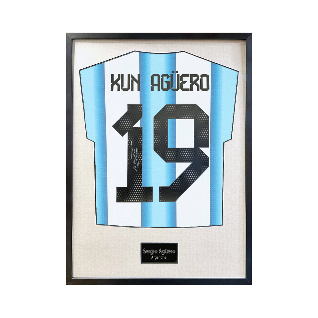 Sergio Agüero Signed Argentina Shirt Standard Frame