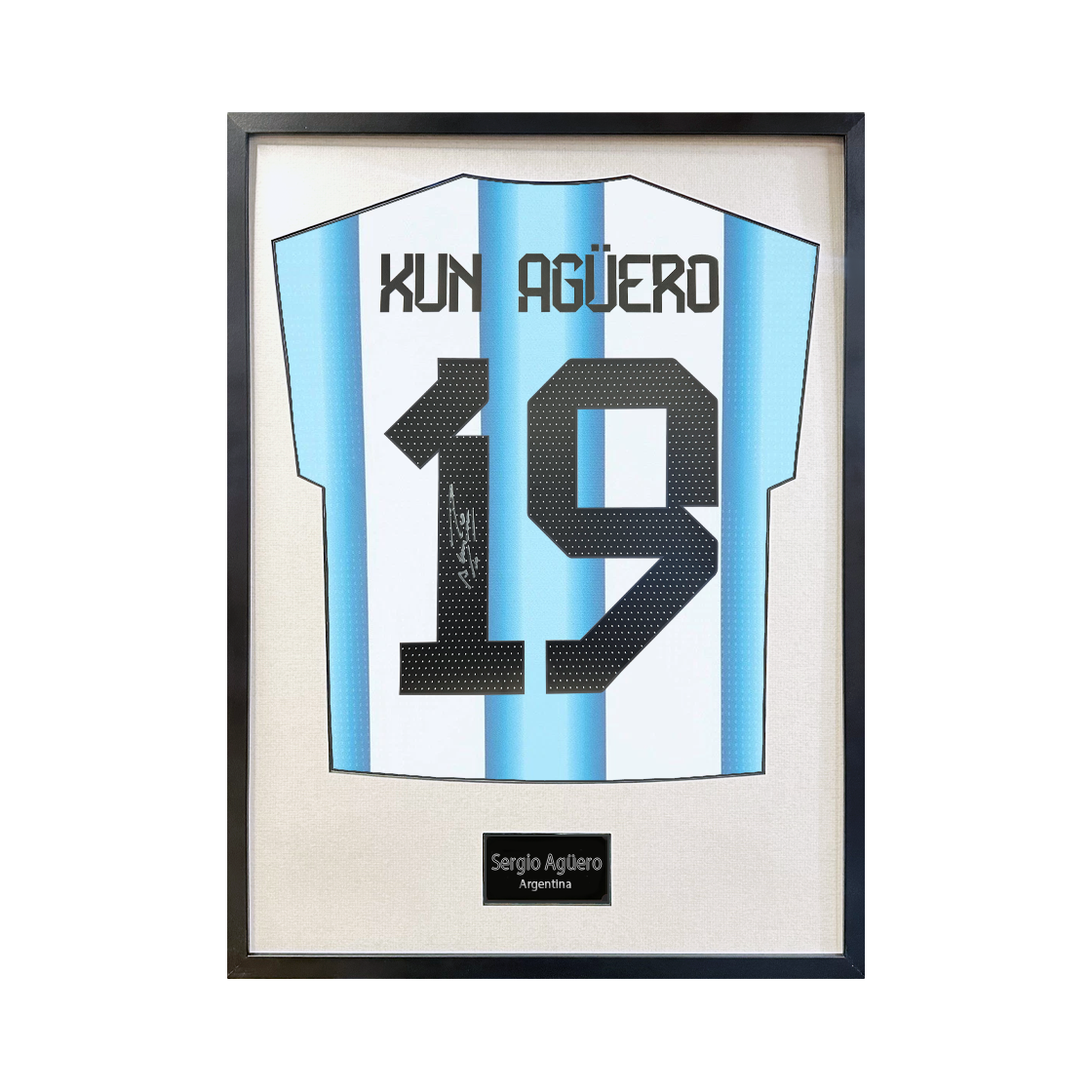 Sergio Agüero Signed Argentina Shirt Standard Frame