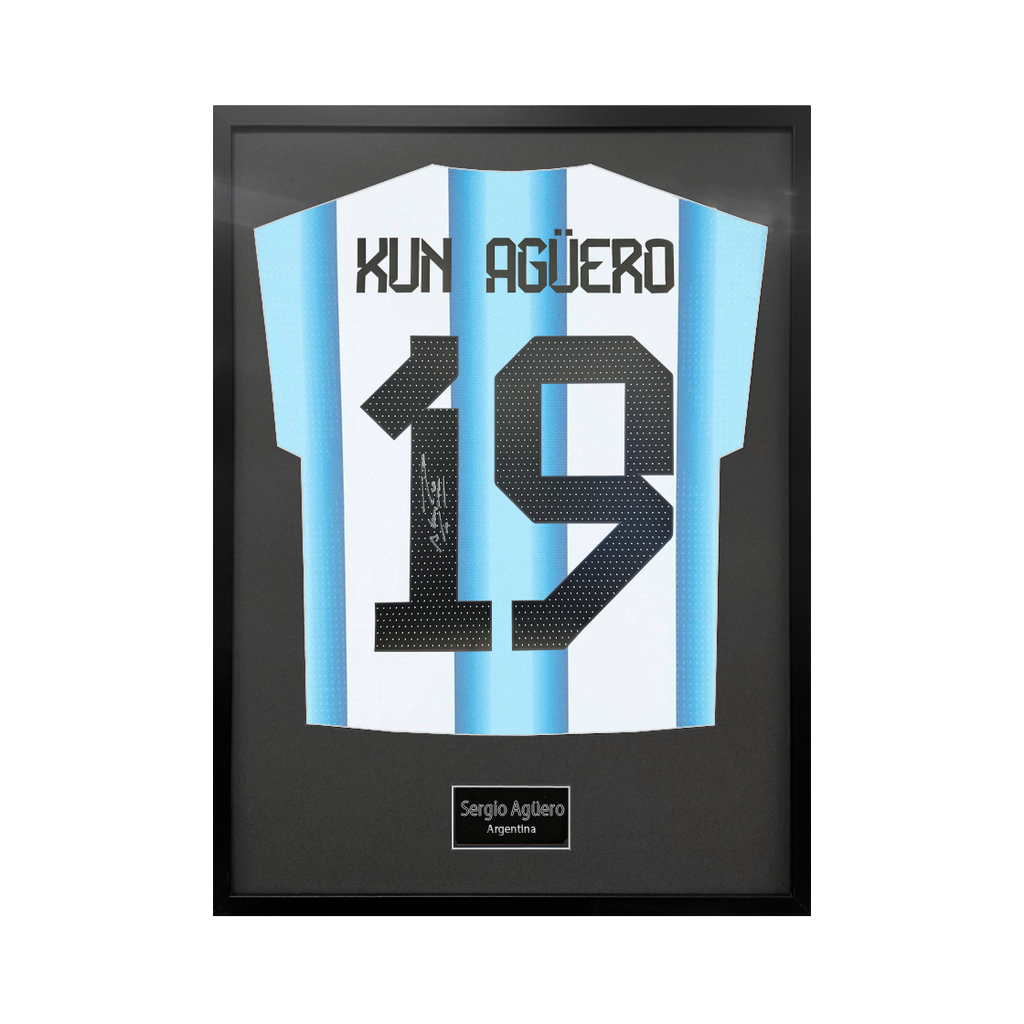 Sergio Agüero Signed Argentina Shirt Standard Frame