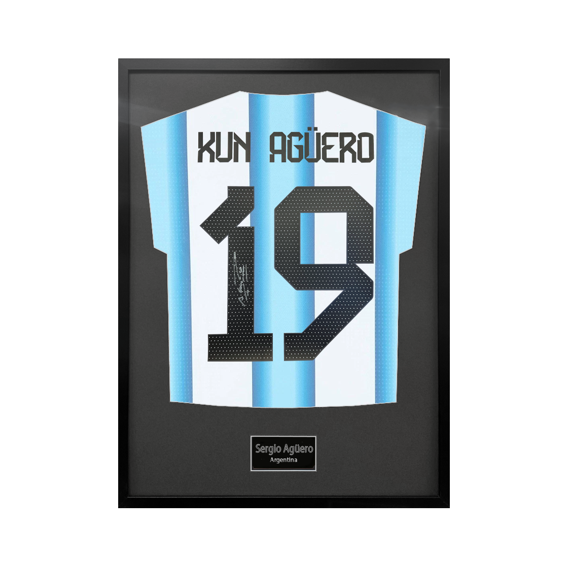 Sergio Agüero Signed Argentina Shirt Standard Frame