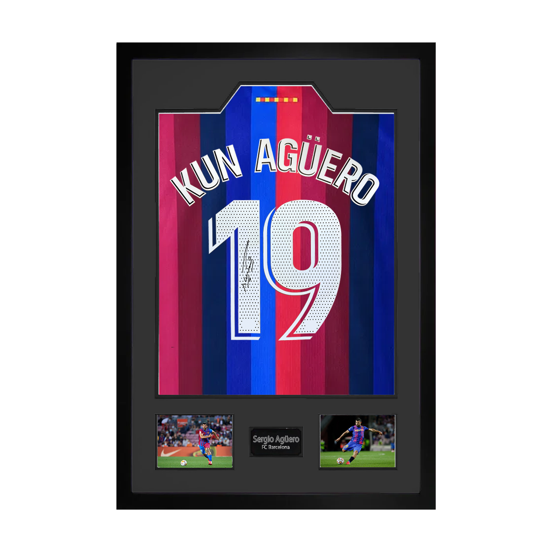 Sergio Agüero Signed Barcelona Shirt Premium Frame