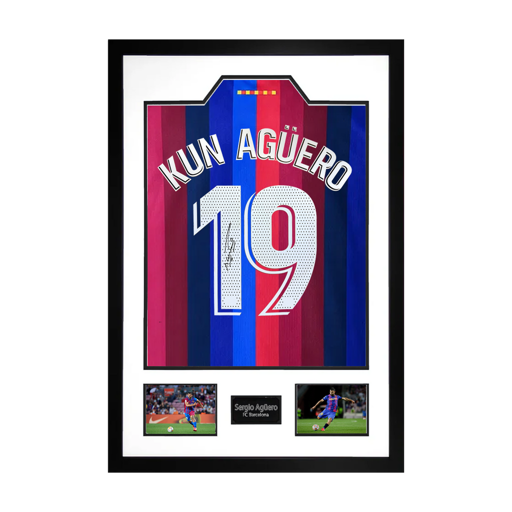 Sergio Agüero Signed Barcelona Shirt Premium Frame