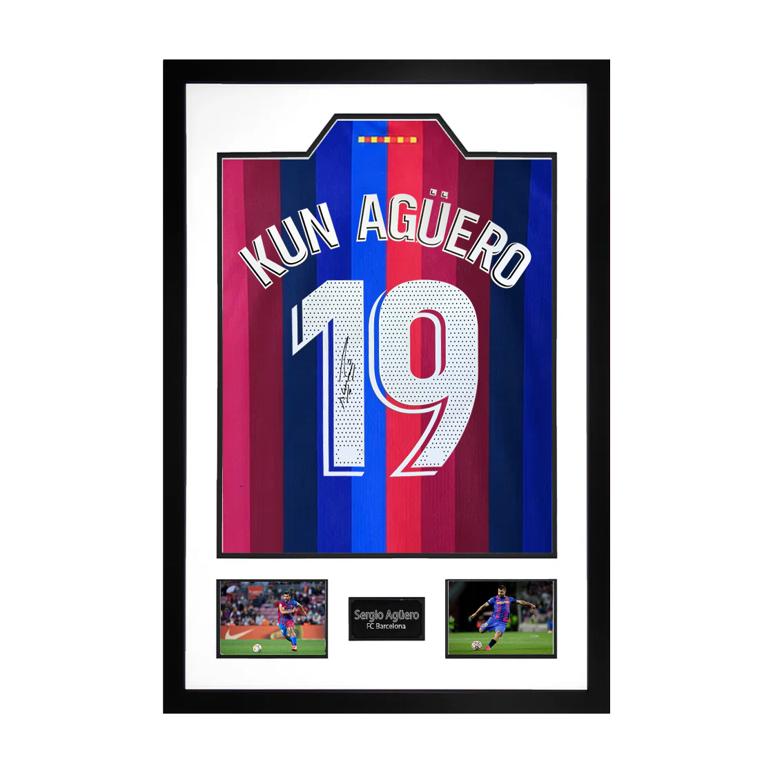 Sergio Agüero Signed Barcelona Shirt Premium Frame