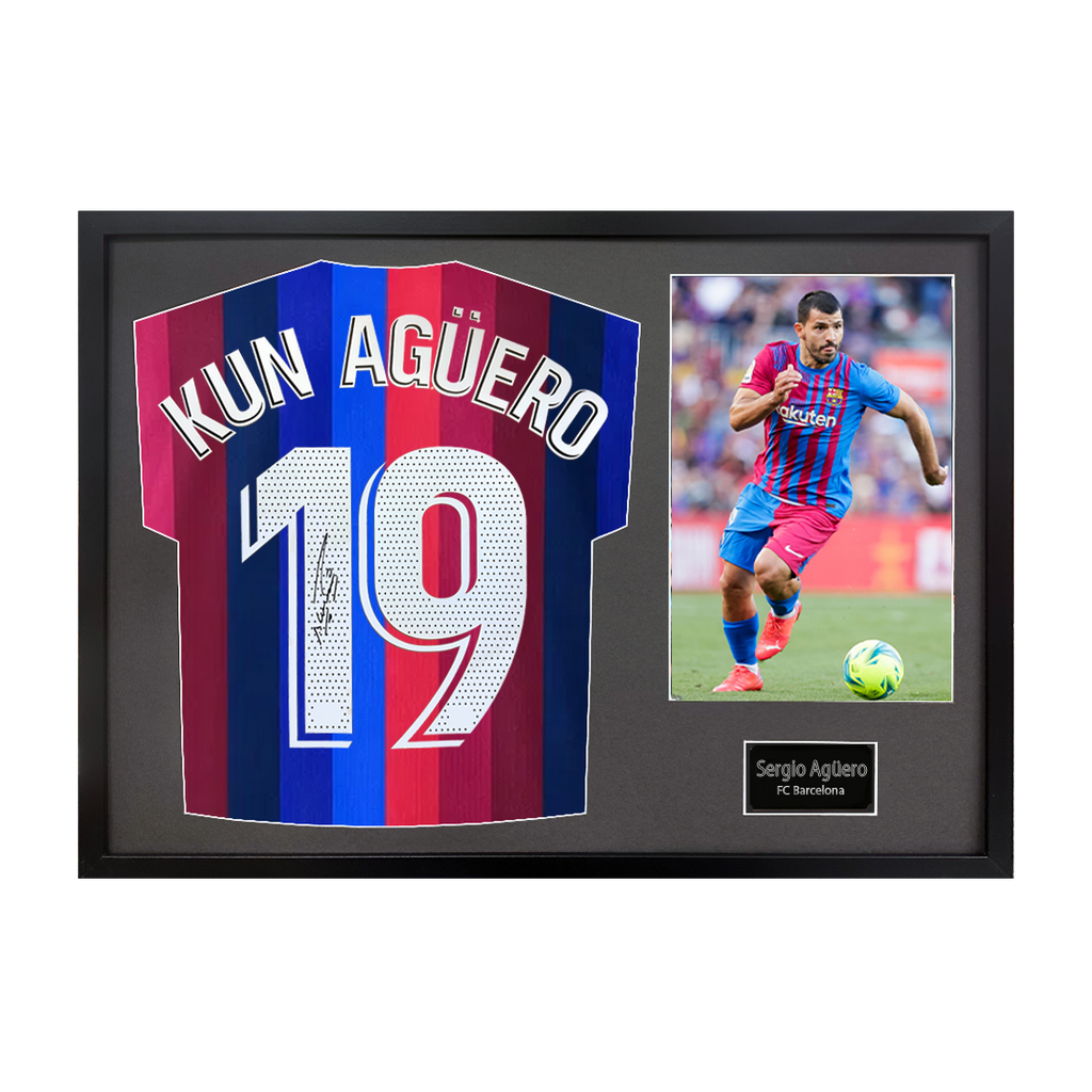 Sergio Agüero Signed Barcelona Shirt Classic Frame