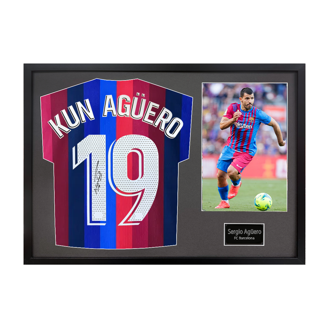 Sergio Agüero Signed Barcelona Shirt Classic Frame