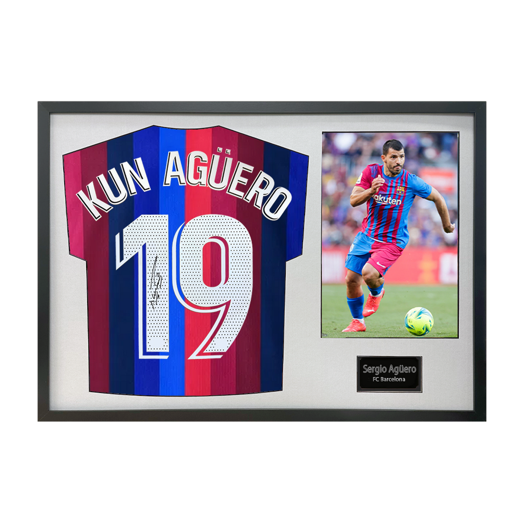 Sergio Agüero Signed Barcelona Shirt Classic Frame