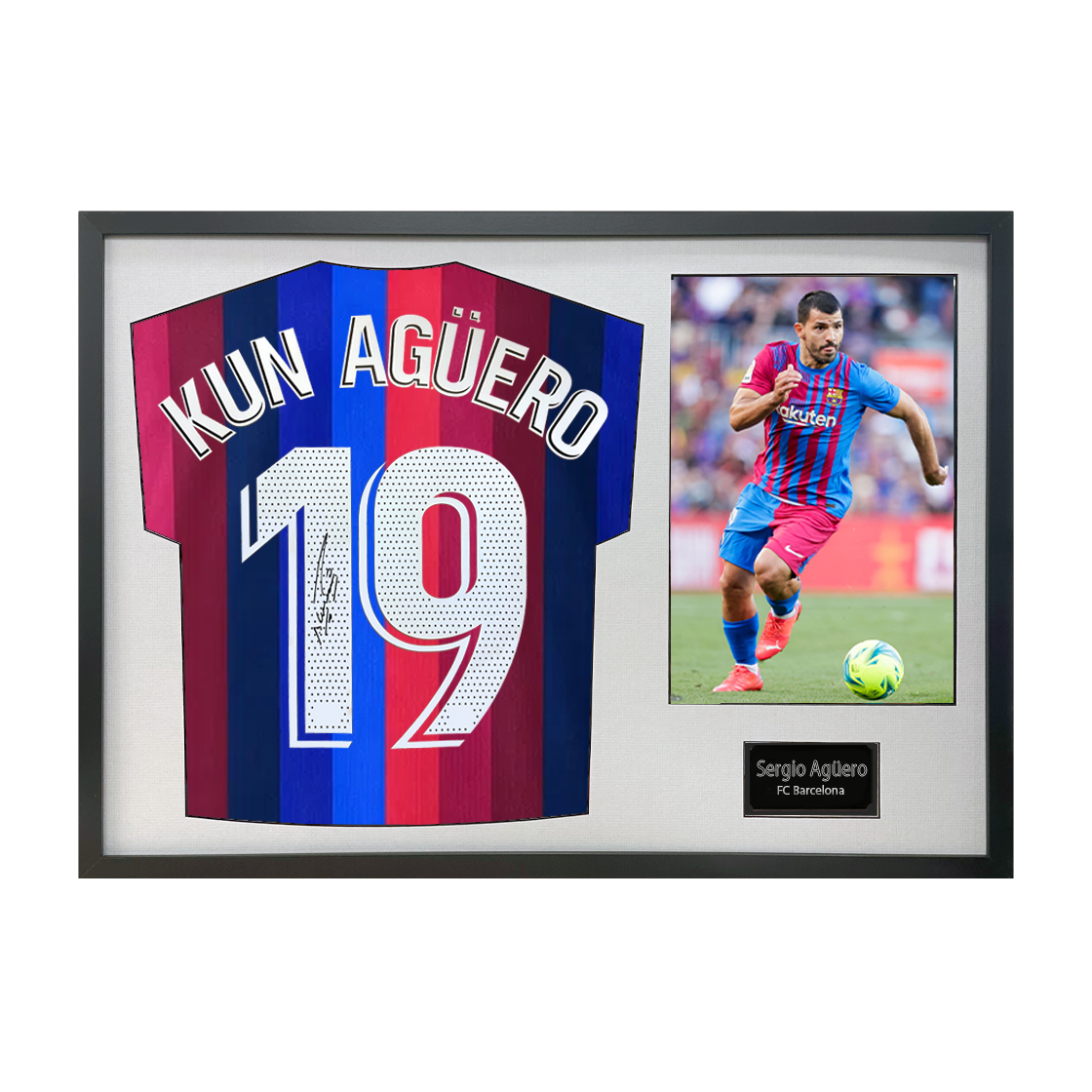 Sergio Agüero Signed Barcelona Shirt Classic Frame