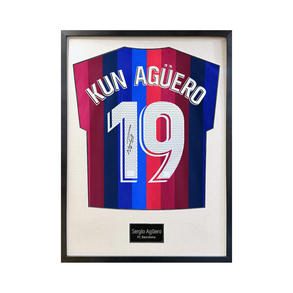 Sergio Agüero Signed Barcelona Shirt Standard Frame