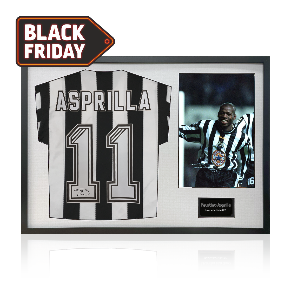 Faustino Asprilla Signed Newcastle United Shirt Classic Frame