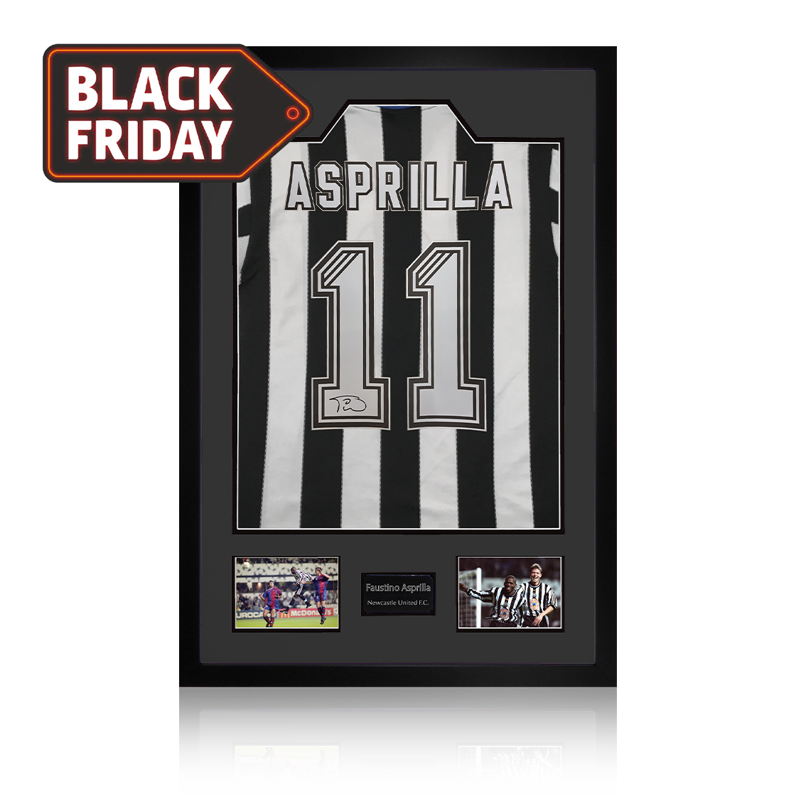 Faustino Asprilla Signed Newcastle United Shirt Premium Frame