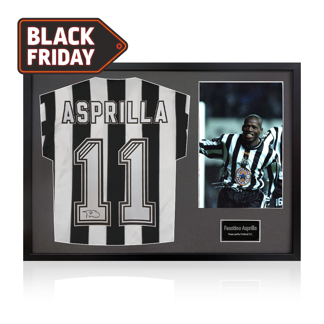 Faustino Asprilla Signed Newcastle United Shirt Classic Frame