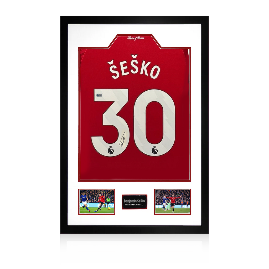 Benjamin Šeško Signed Manchester United Shirt Premium Frame (ACG Cert)