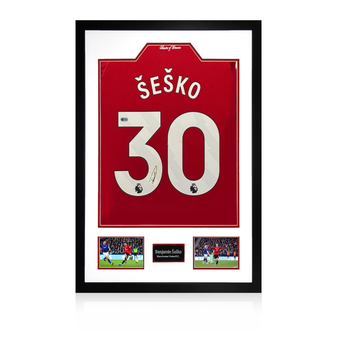 Benjamin Šeško Signed Manchester United Shirt Premium Frame (ACG Cert)