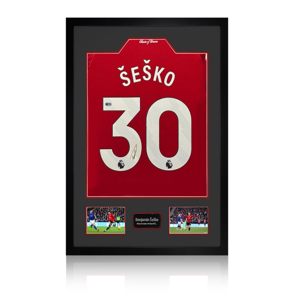Benjamin Šeško Signed Manchester United Shirt Premium Frame (ACG Cert)