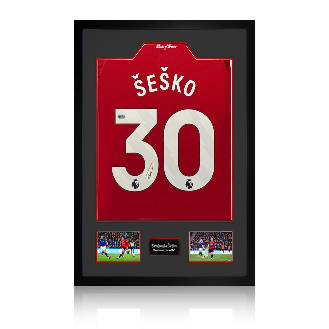 Benjamin Šeško Signed Manchester United Shirt Premium Frame (ACG Cert)