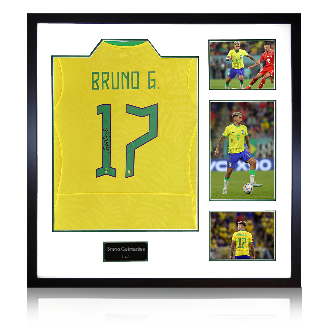 Bruno Guimarães Signed Brazil Shirt Elite Frame