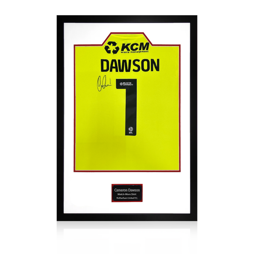 Cameron Dawson Match-Worn & Signed Rotherham United Shirt Premium Frame