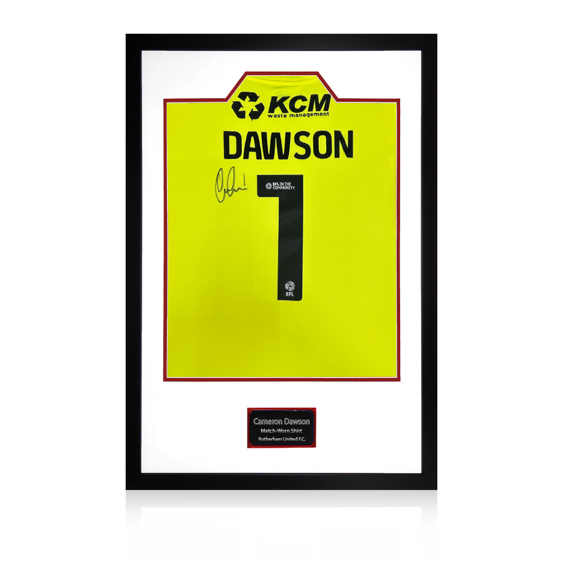 Cameron Dawson Match-Worn & Signed Rotherham United Shirt Premium Frame