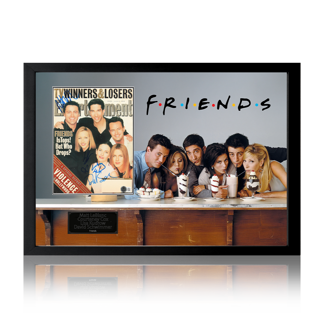 Matt LeBlanc, Courteney Cox, Lisa Kudrow & David Schwimmer Signed Friends Magazine Iconic Frame (Beckett)