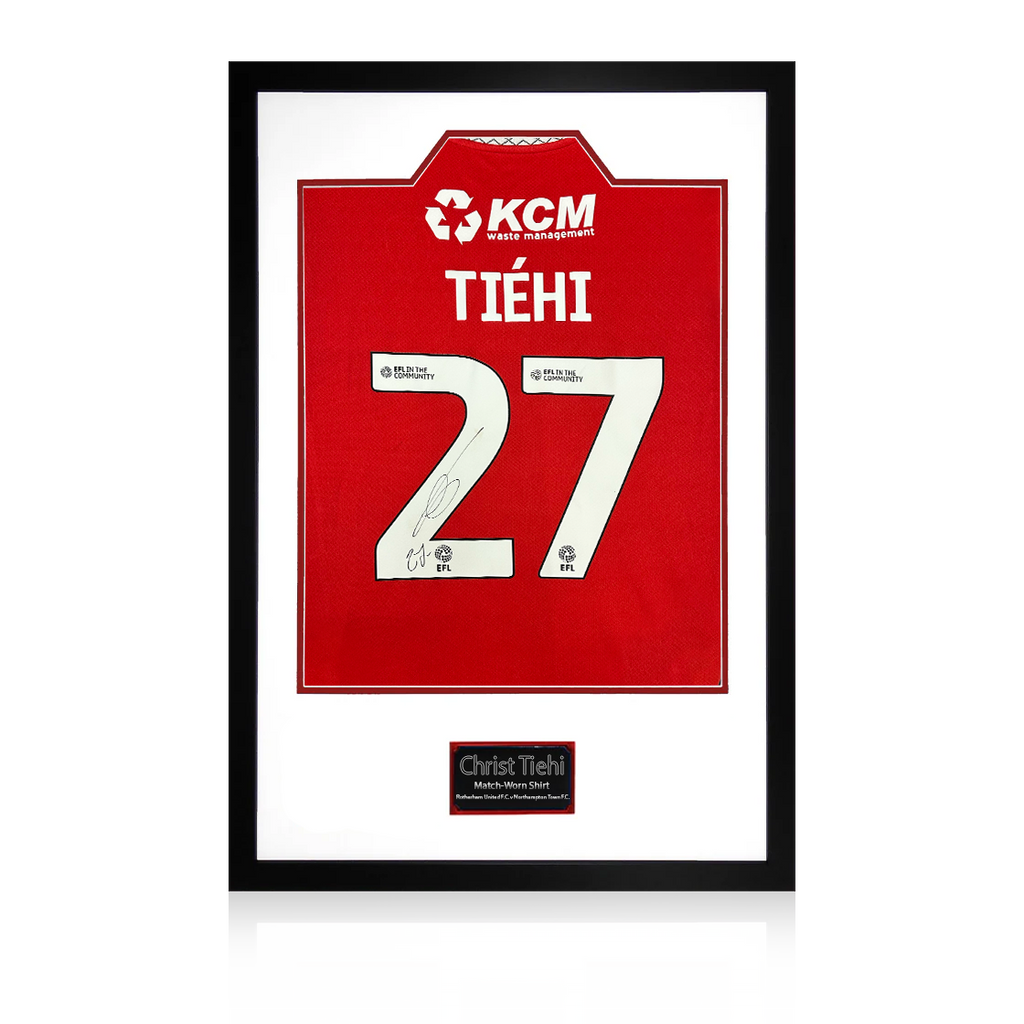 Christ Tiehi Match-Worn & Signed Rotherham United Shirt Premium Frame