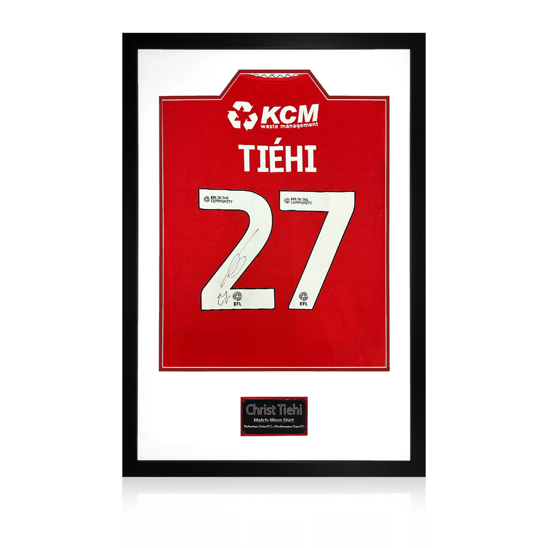 Christ Tiehi Match-Worn & Signed Rotherham United Shirt Premium Frame