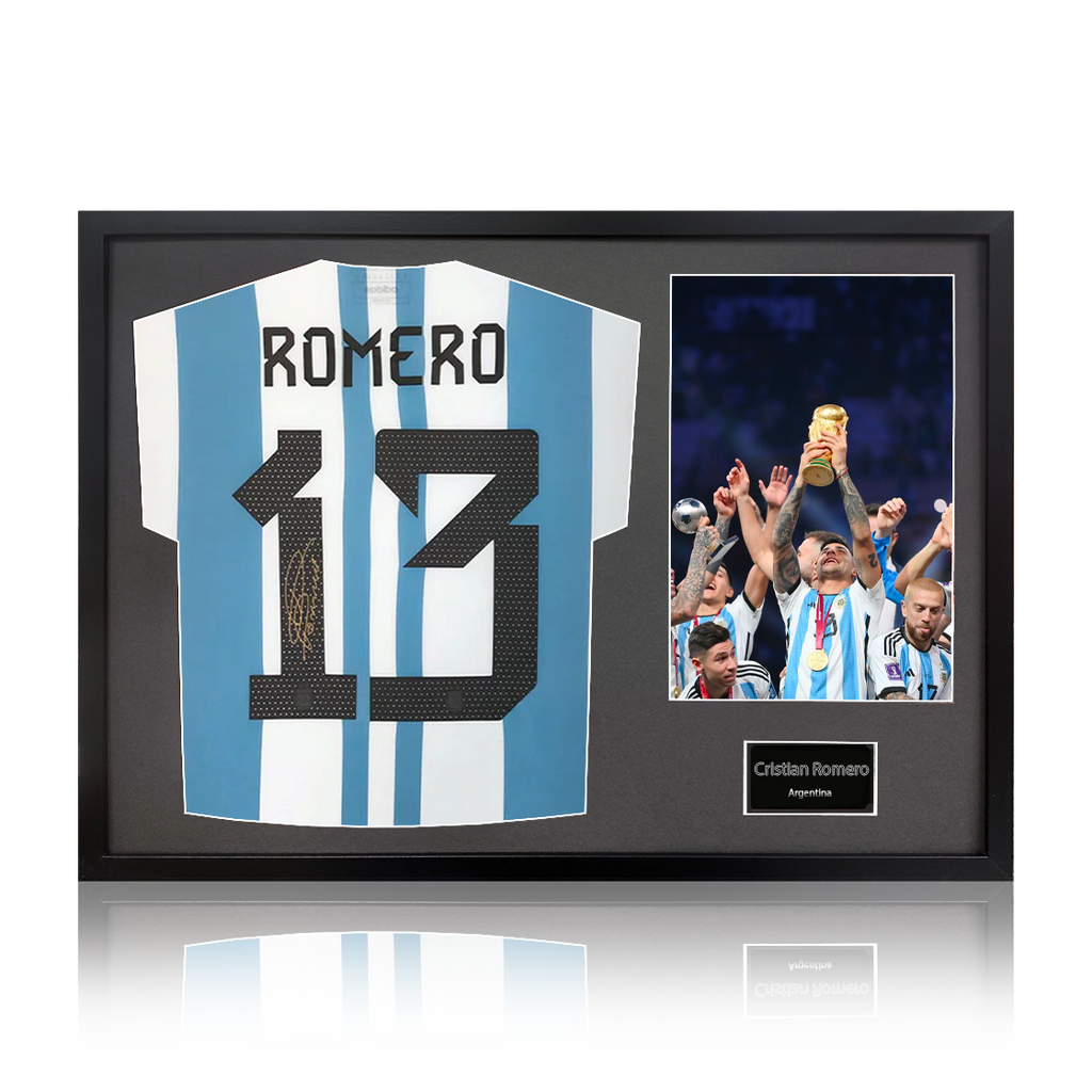 Cristian Romero Signed Argentina Shirt Classic Frame