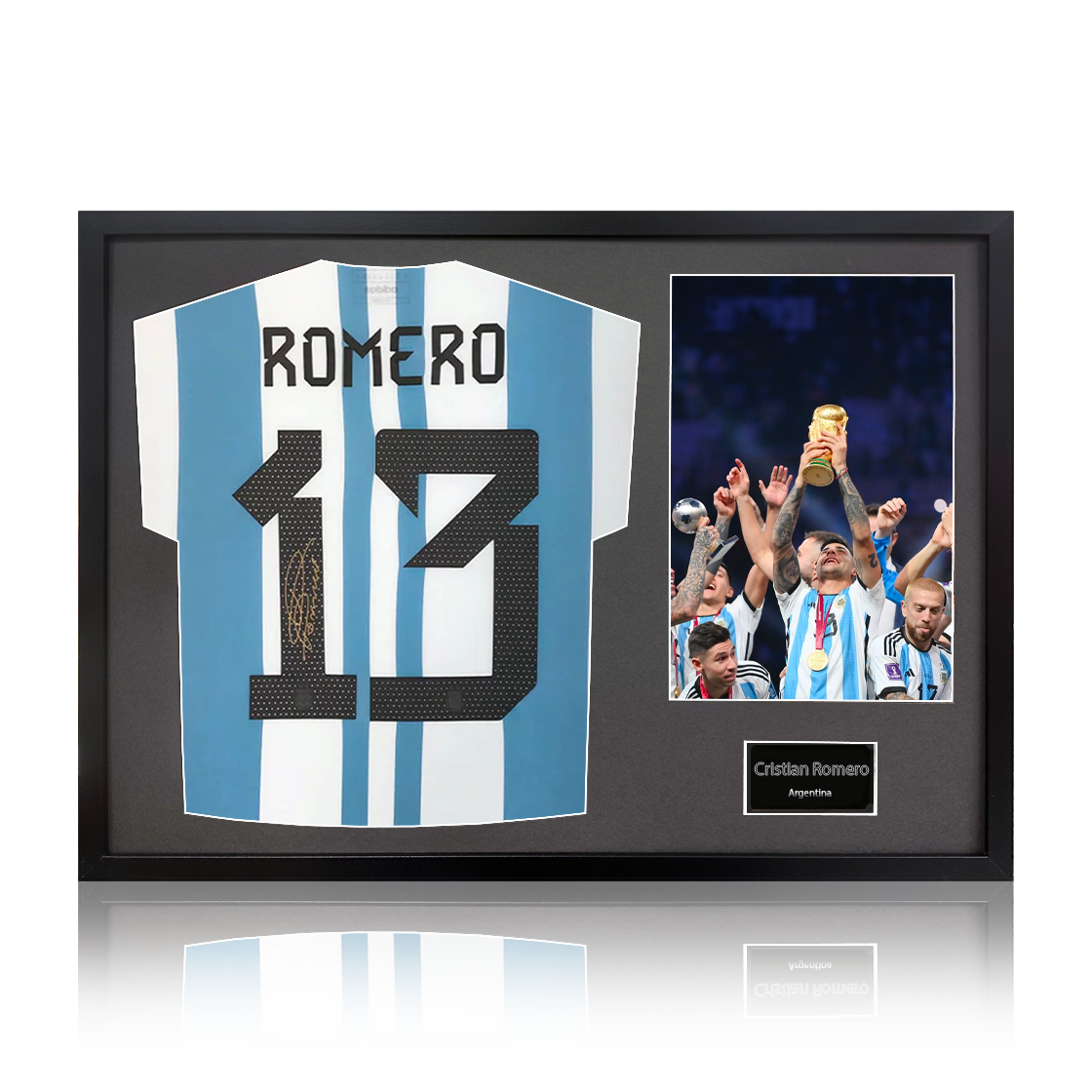 Cristian Romero Signed Argentina Shirt Premium Frame