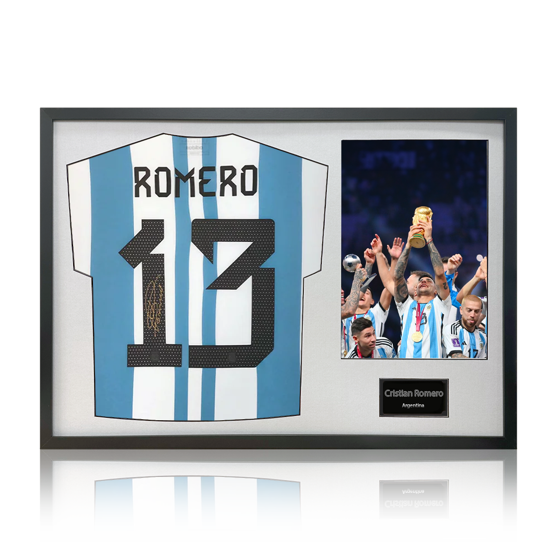 Cristian Romero Signed Argentina Shirt Classic Frame