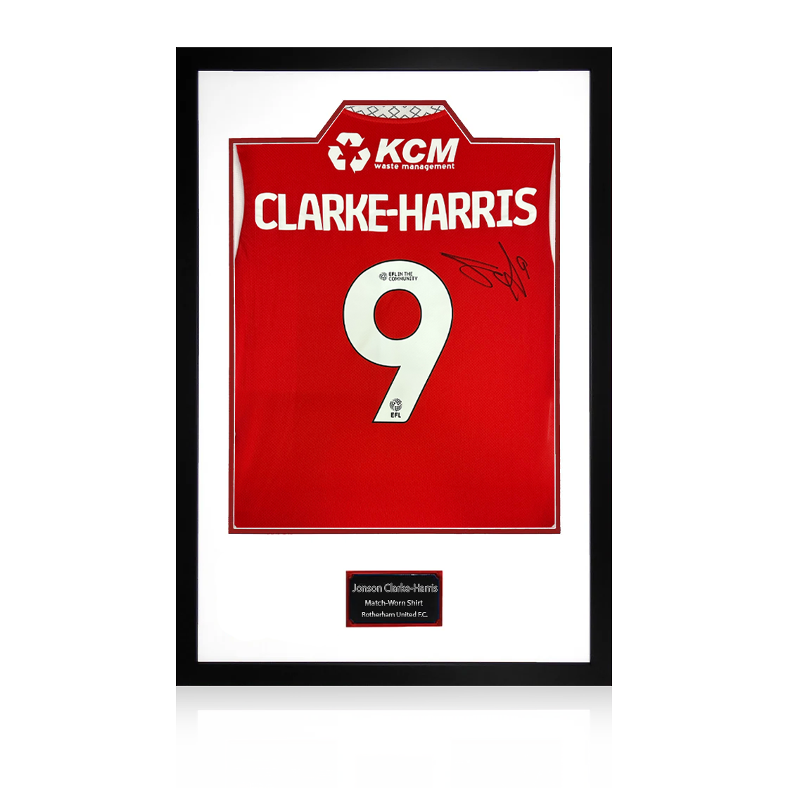 Jonson Clarke-Harris Match-Worn & Signed Rotherham United Shirt Premium Frame