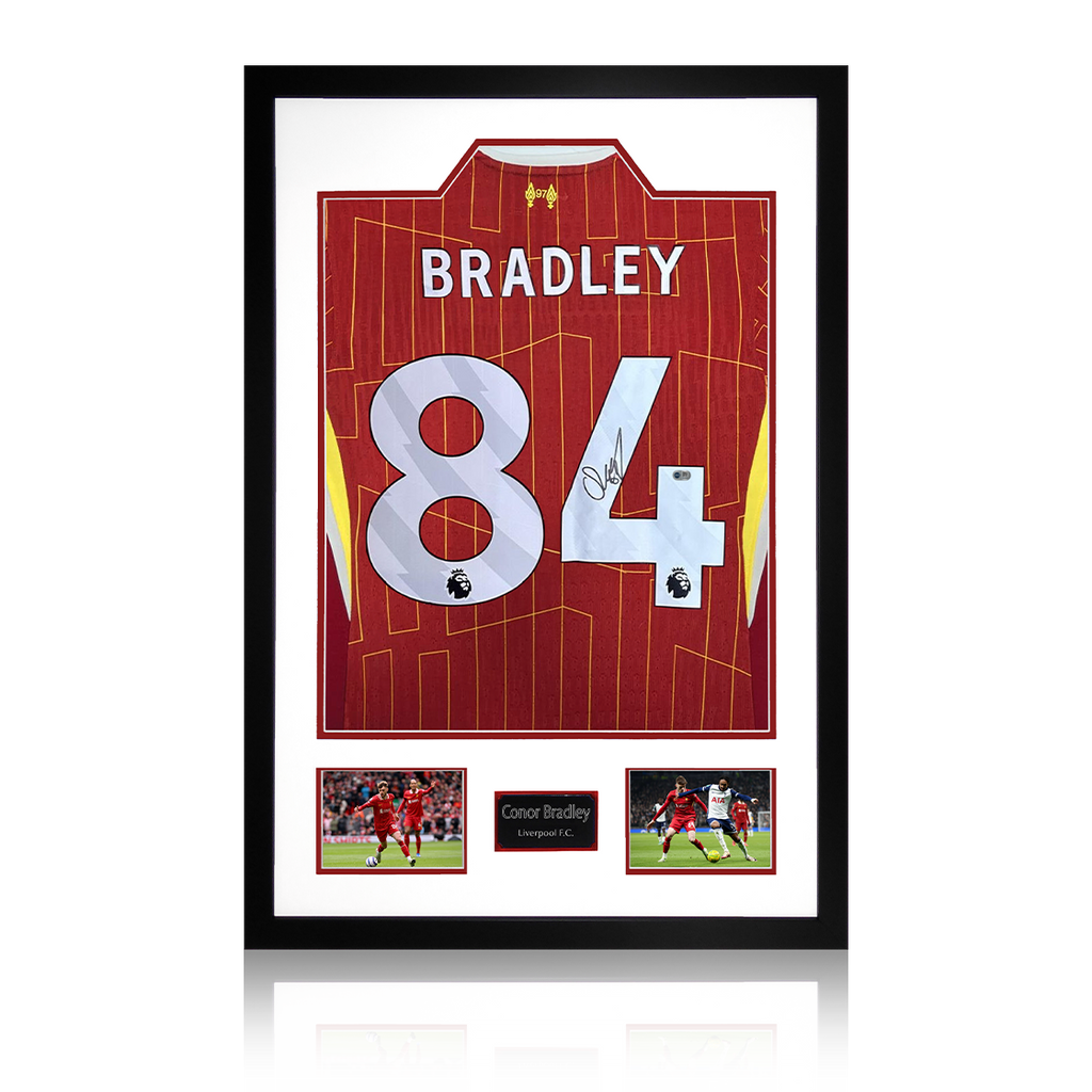 Conor Bradley Signed Liverpool Shirt Premium Frame (ACG Cert)