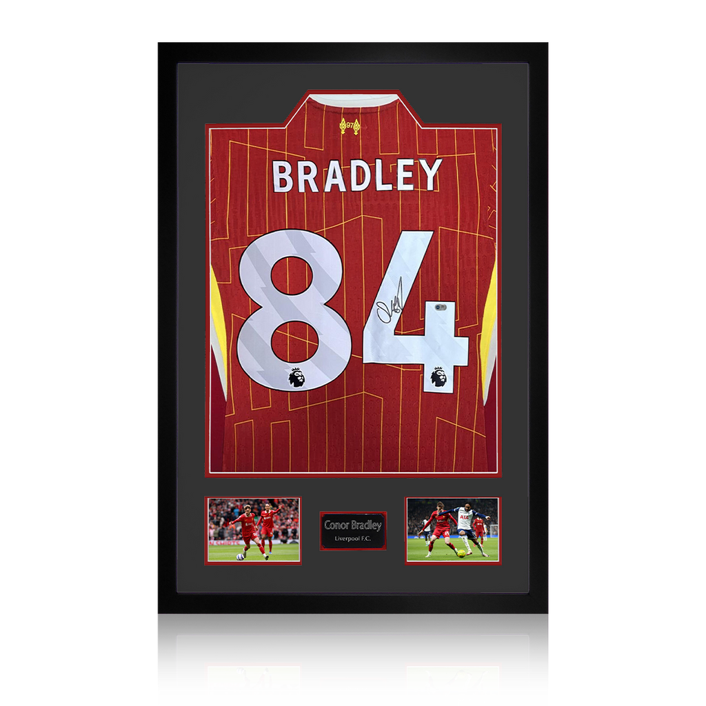 Conor Bradley Signed Liverpool Shirt Premium Frame (ACG Cert)