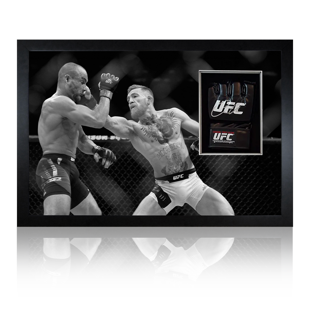 Conor McGregor vs Alvarez Signed UFC Mitt Iconic Frame
