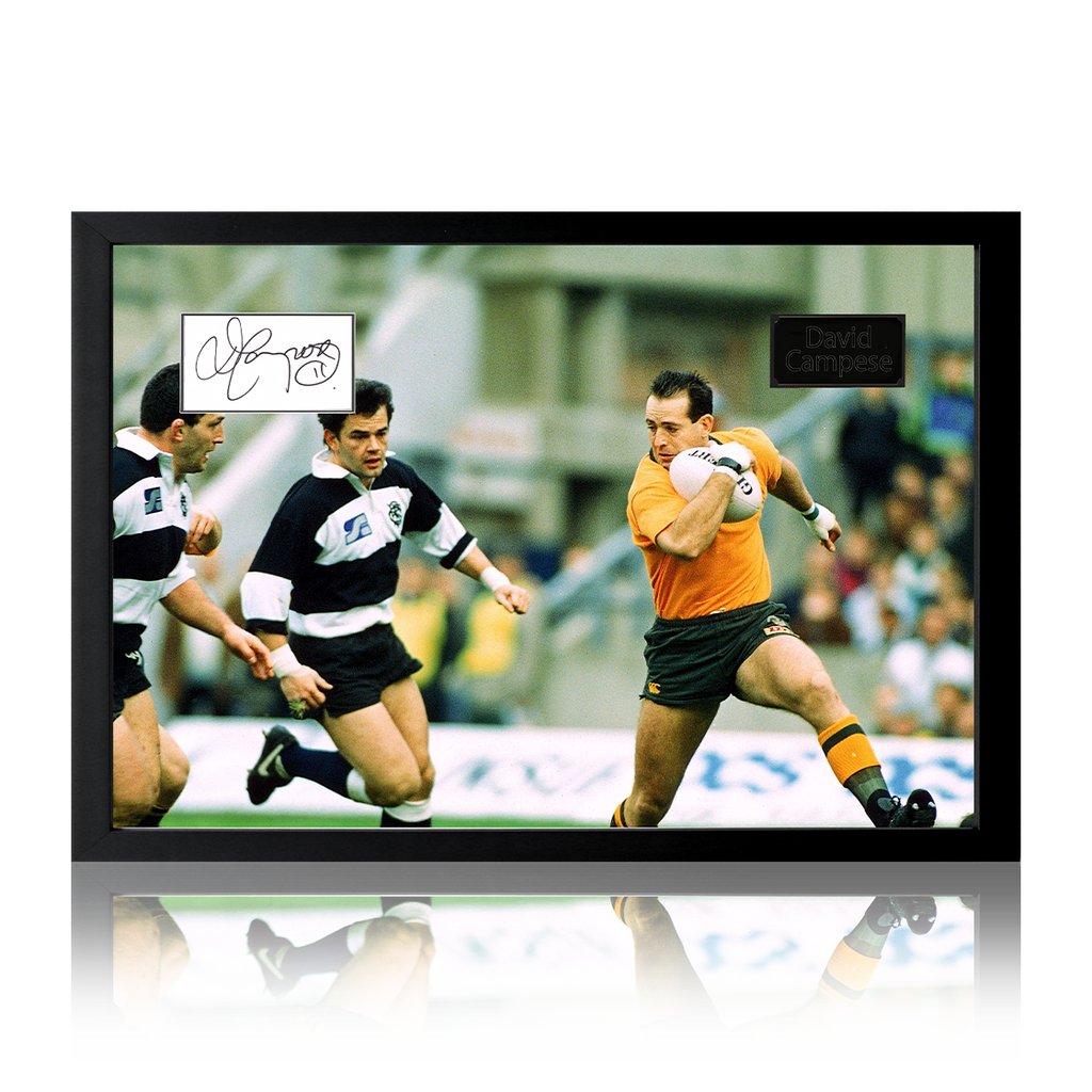 David Campese Signed Australia Rugby Cut Iconic Frame