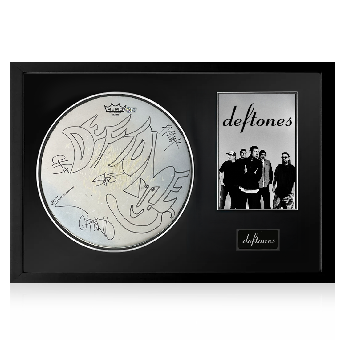 Deftones Signed Drum Head Elite Frame (AFTAL Authentication)