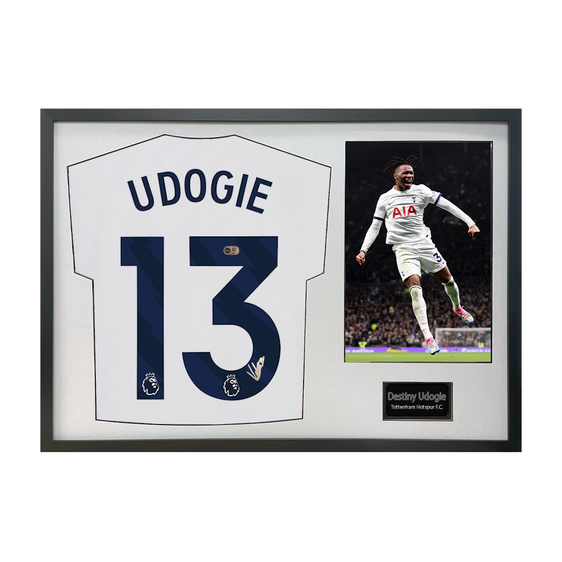 Destiny Udogie Signed Tottenham Hotspur Shirt Classic Frame (ACG Cert)