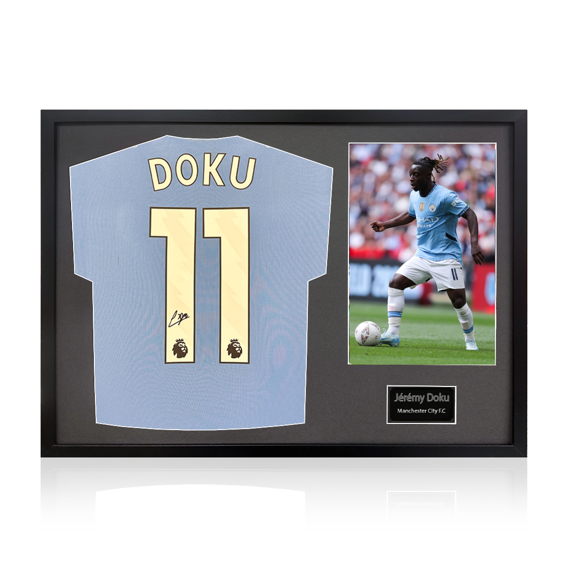 Jérémy Doku Signed Manchester City Shirt Classic Frame