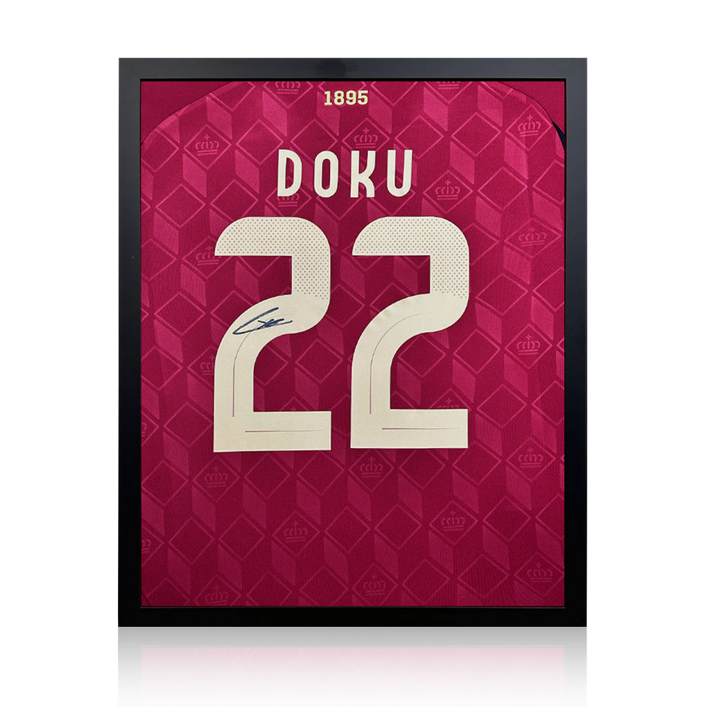 Jérémy Doku Signed Belgium Shirt Compact Frame