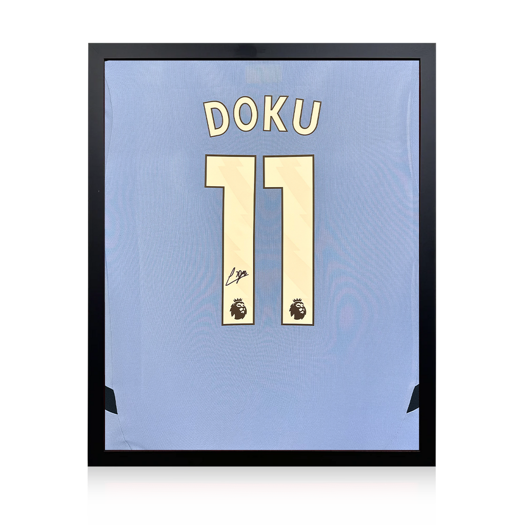Jérémy Doku Signed Manchester City Shirt Compact Frame