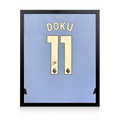 Jérémy Doku Signed Manchester City Shirt Compact Frame